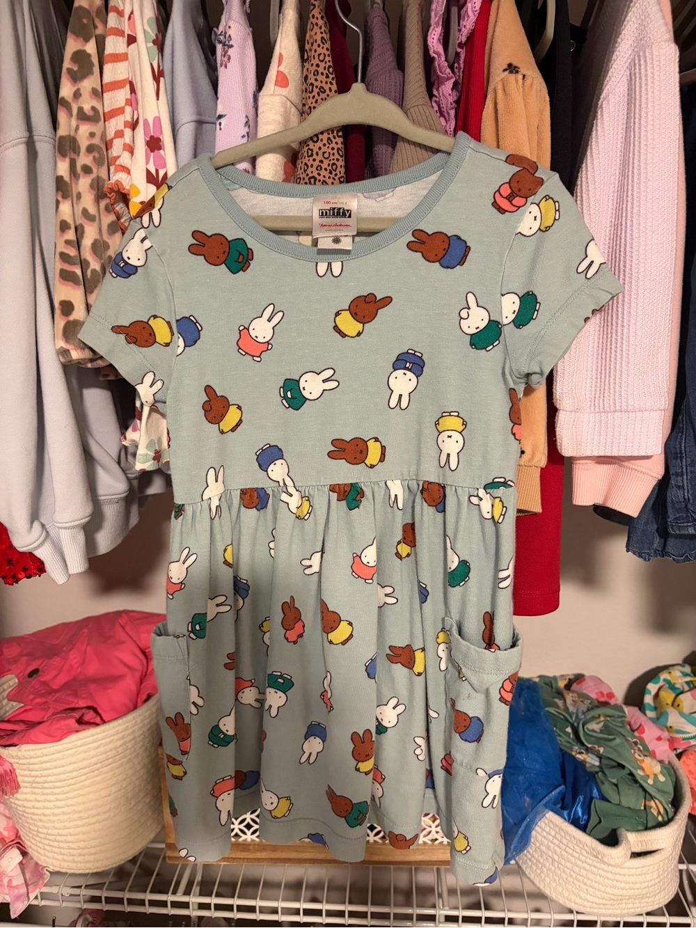 Hannah Andersson Mint Green All-Over Character Pocket Dress for Kids